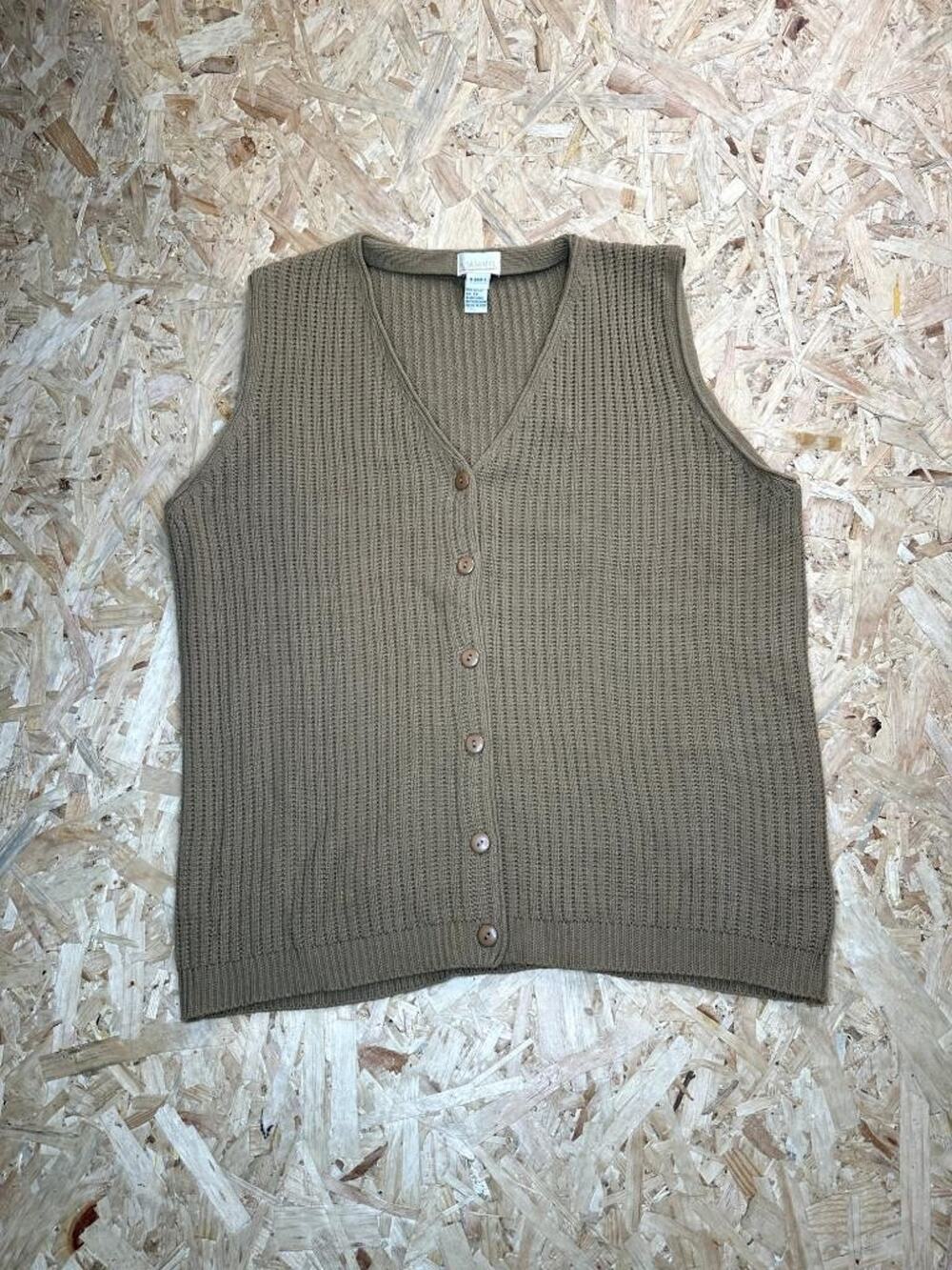 Roamans Sweater Vest Womens 1X Brown Knit Button Front V-Neck Sleeveless
